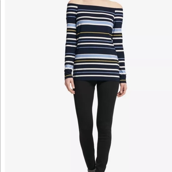 DKNY off the shoulder navy stripe top blouse XL - Picture 1 of 4